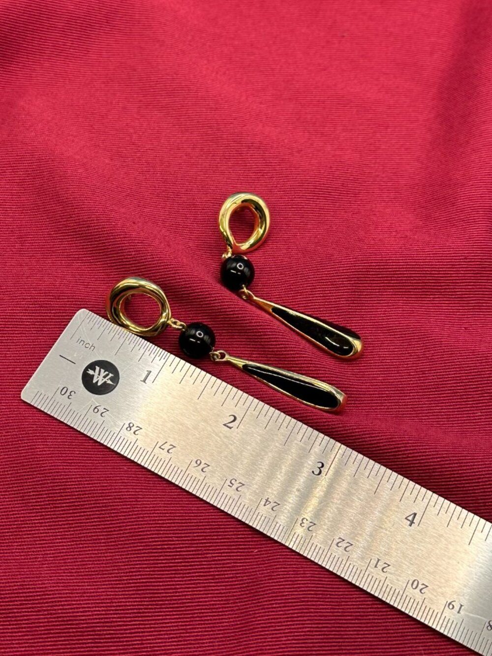 VTG Fernando Originals Gold-Tone & Black Enamel Dangle Earrings - Picture 9 of 11